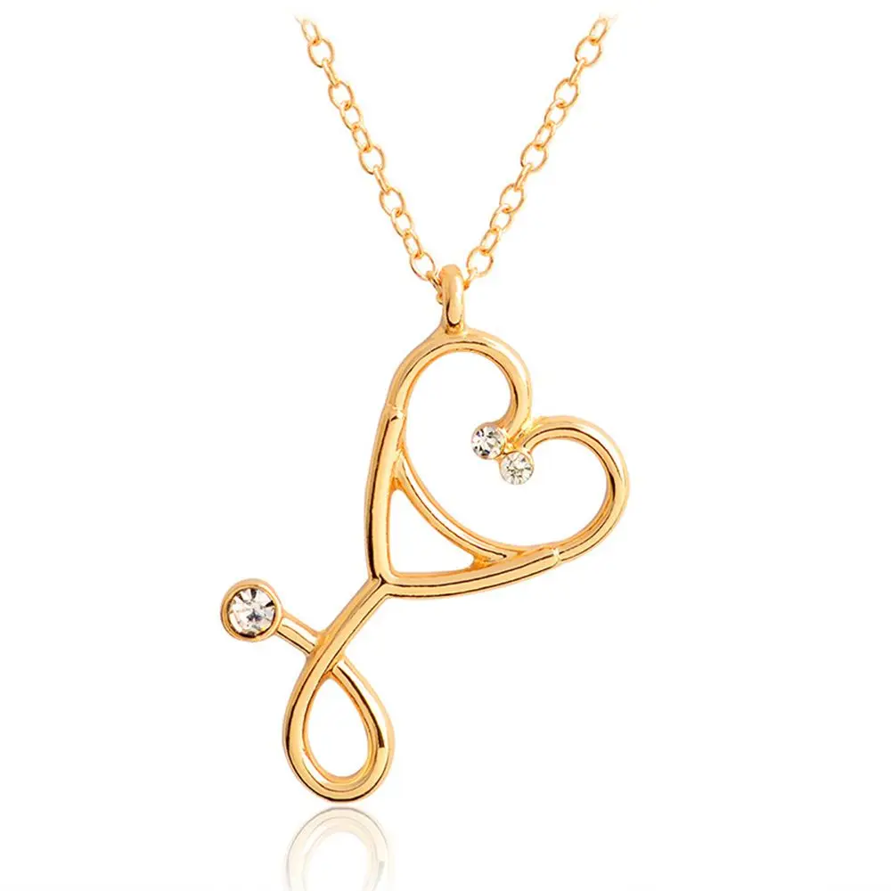 ECG Fashion Nurse Chain Women Charm Pendant Stethoscope Jewelry Necklace