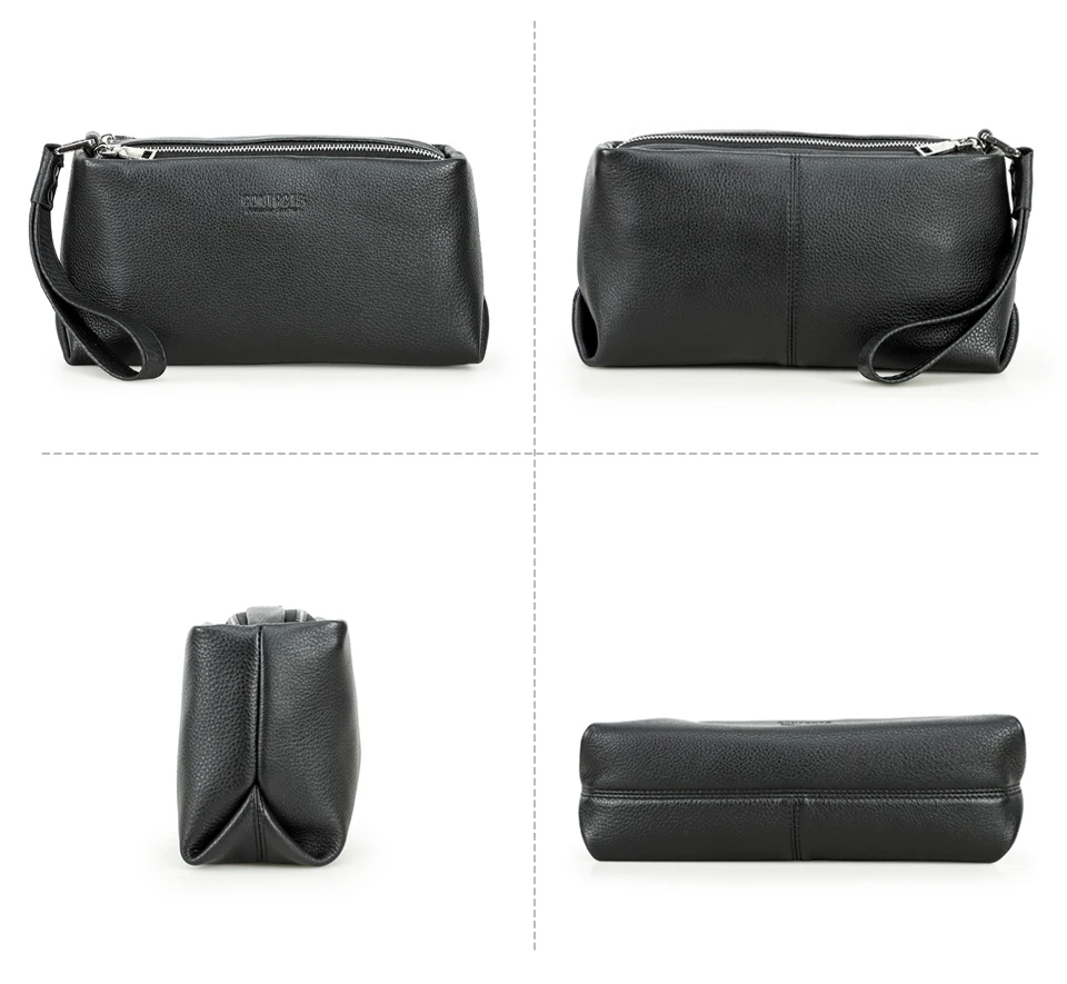 CONTACT'S Vollnarbenleder Herren-Handgelenktasche mit Doppelreißverschluss, Reise-Organizer, große Kapazität, handgefertigte Herrentasche – Detail 12