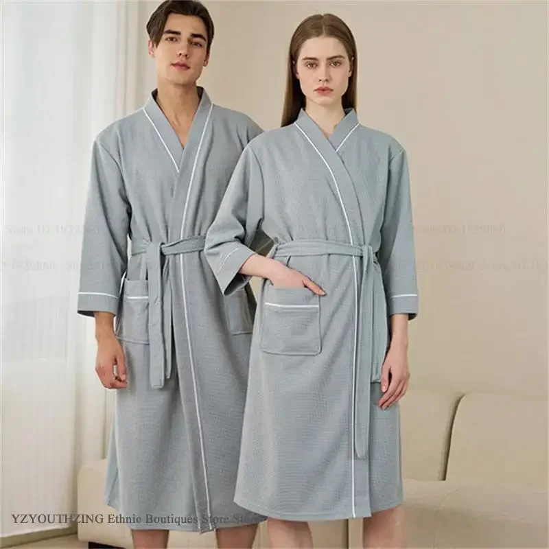 

Одежда для сна для пар, домашнее платье с карманом, весенне-осенний вафельный впитывающий халат, кимоно, свободная повседневная одежда для дома, пижама