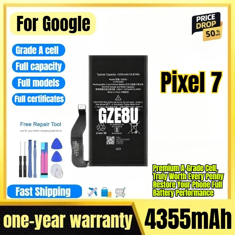 GZE8U for Google Pixel 7 Phone Battery 0 Cycle High Quality High Capacity Battery Replacement Bateria Grade A Cell with Tools
