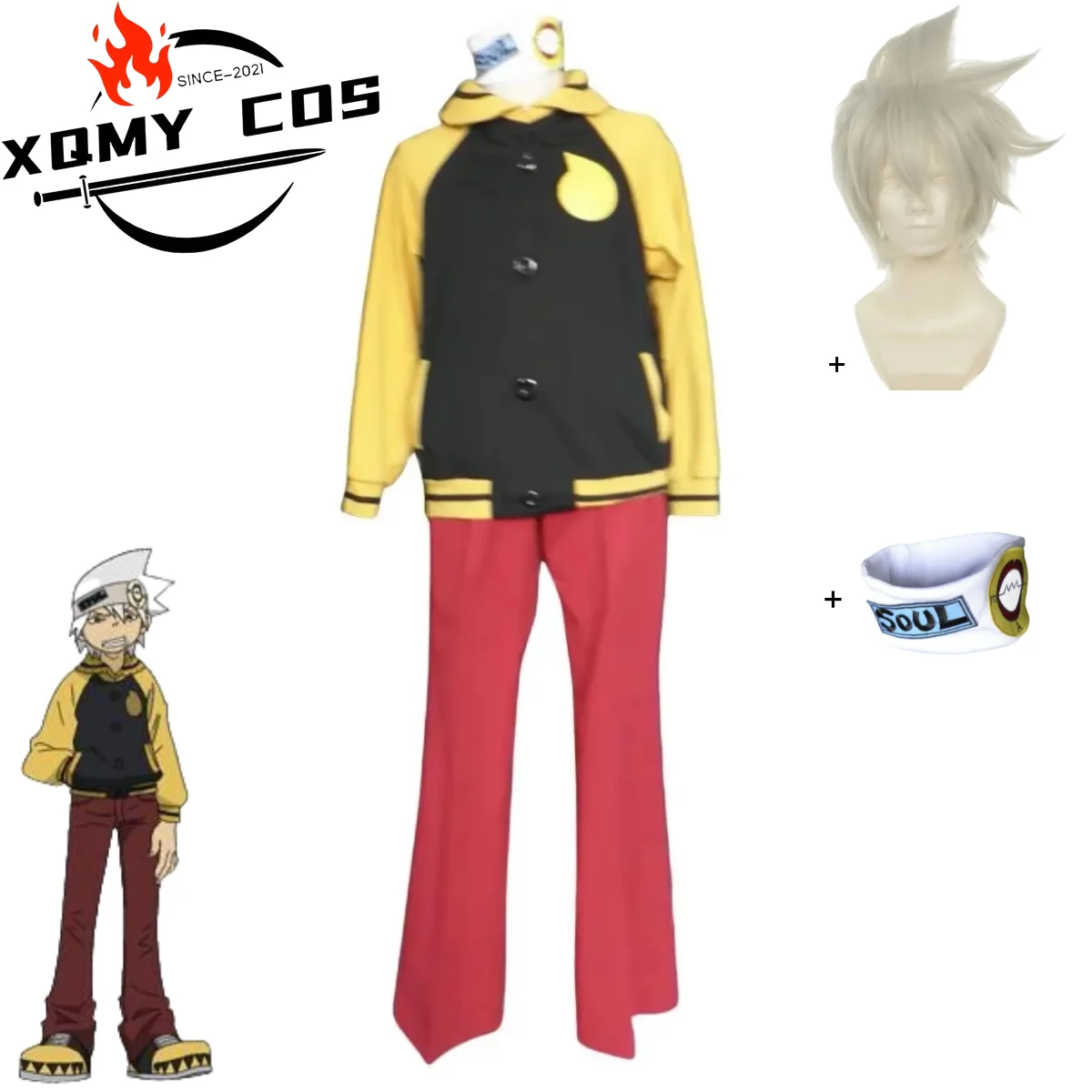 XQAnime Soul Eater Soul Evans Cosplay Costume Soul Evans jaune veste de Baseball survêtement chapeaux perruque homme femme Costume quotidien