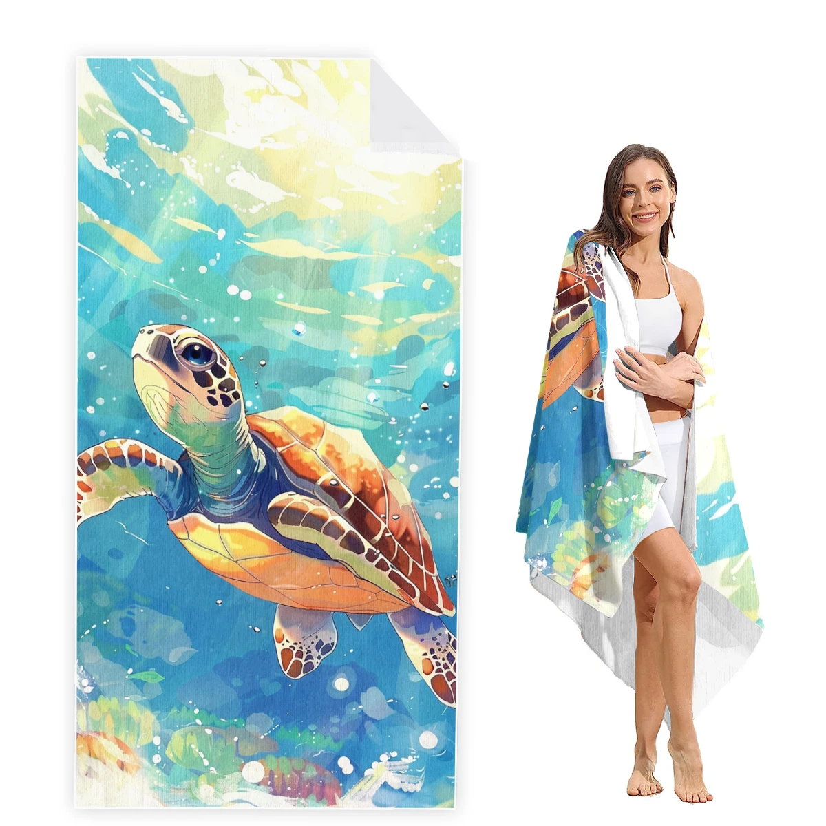 Tortoise Beach Towel Oversized,Super Absorbent Sand Free Thick Microfiber Beach Towel,Beach Towels for Kids,Men,Women