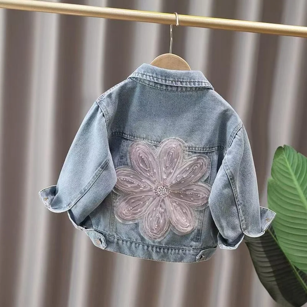 

Girls' Denim Jacket 2026 Spring Autumn New Style Children's Casual Jacket Top Flower Design Kids Fashion Outerwear