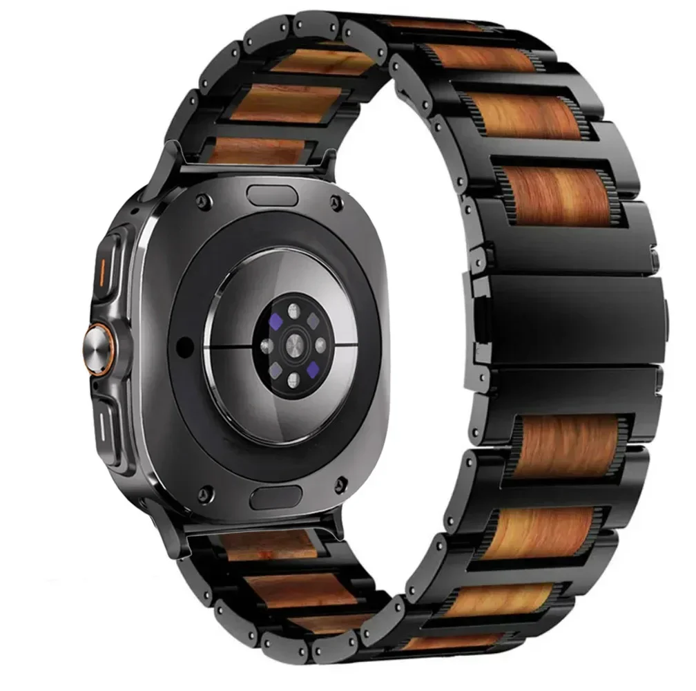 Luxury Rosewood+Metal Strap For Samsung Galaxy Watch 7 Ultra 47mm Lightweight Stainless Steel Bracelet Band Galaxy Watch 7 Ultra