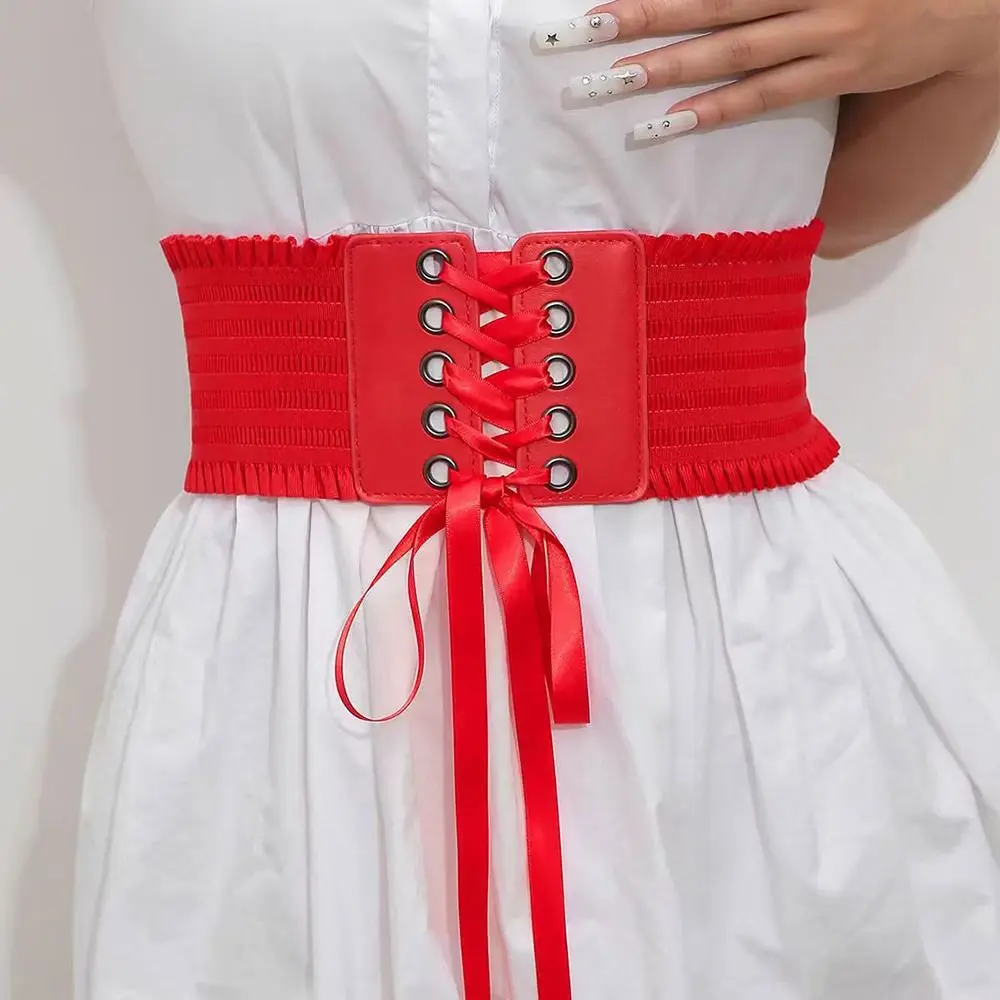 حزام خصر مشد عريض على الموضة من جلد البولي يوريثان حزام خصر قابل للتمدد DIY أربطة خصر مزخرفة للتنانير والملابس العلوية