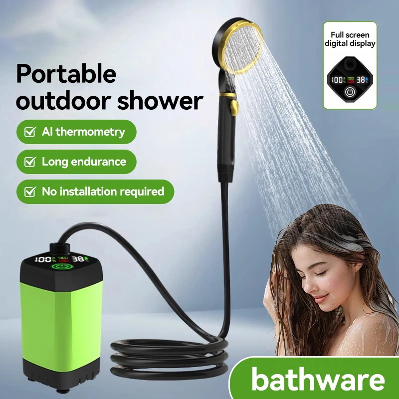 6000mAh Portable Camping Shower Pump RV Outdoor Shower Kit W/Full Screen Intelligent Digital Display Camp Shower Kit Outdoor 