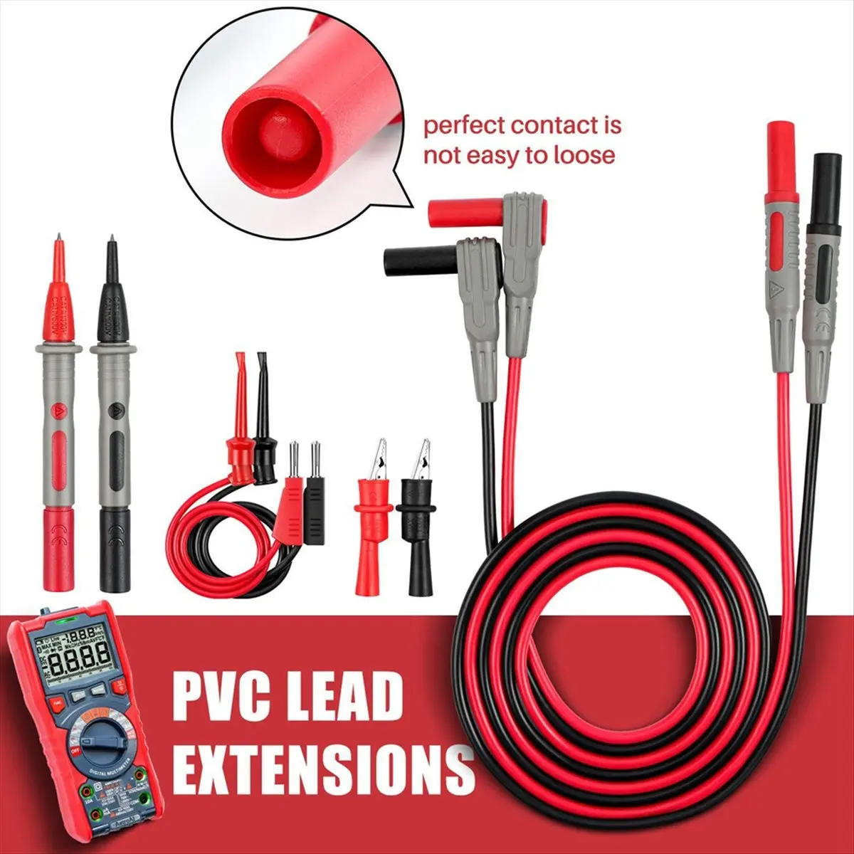 L63A 8Pcs Multimeter Test-Leads Set with Alligator Clips and AM33D 2000 Counts Multimeter