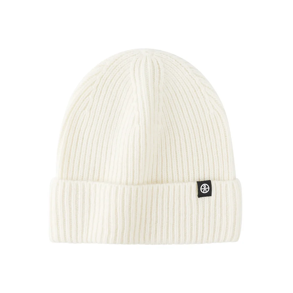 Adults Unisex 100% Pure Wool Rib Knit Beanie Rolled Cuff Mini Logo Solid Tone Soft Warm Cap Headwear Fashion Outdoor Hat