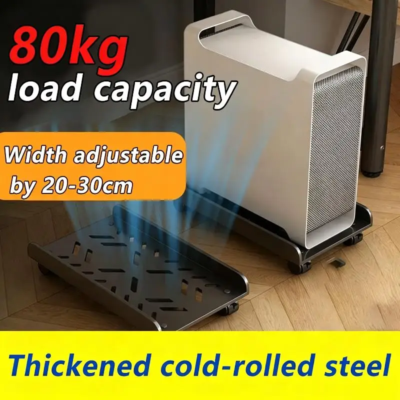 Mobile PC Tower Stand Adjustable Expandable Ventilated CPU Holder with Lockable Rolling Wheels for Gaming Room Use