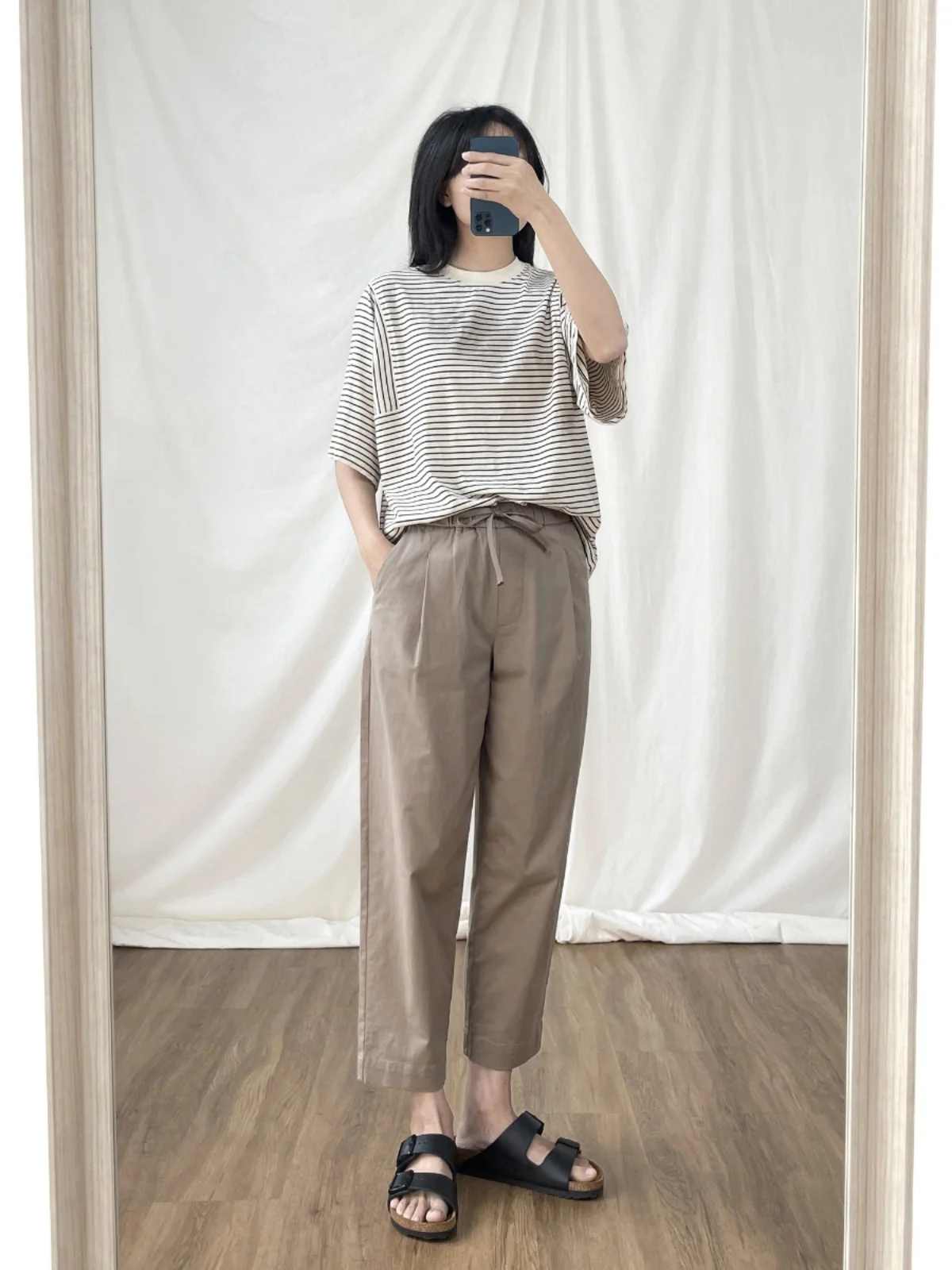 

Премиальные хлопковые эластичные тонкие мягкие брюки-морковки свободного кроя с эластичным поясом, универсальные, цвета хаки, женские, летние, повседневные, длиной 7/8