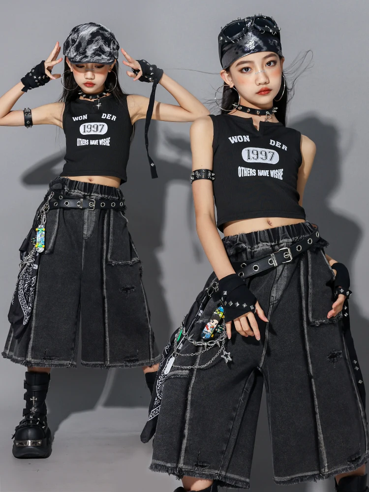2025 kinder Modern Dance Kleidung Mädchen Hip Hop Leistung Kostüm Jazz Dance Crop Tops Baggy Hosen Straße Kleidung BL16751