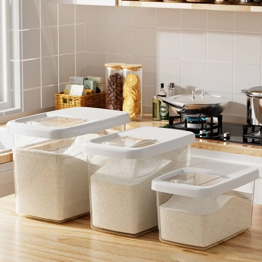 

Transparent Rice Bucket Moisture-proof Leakproof Rice Grain Storage Box Waterproof Sealed Large Capacity Food Container