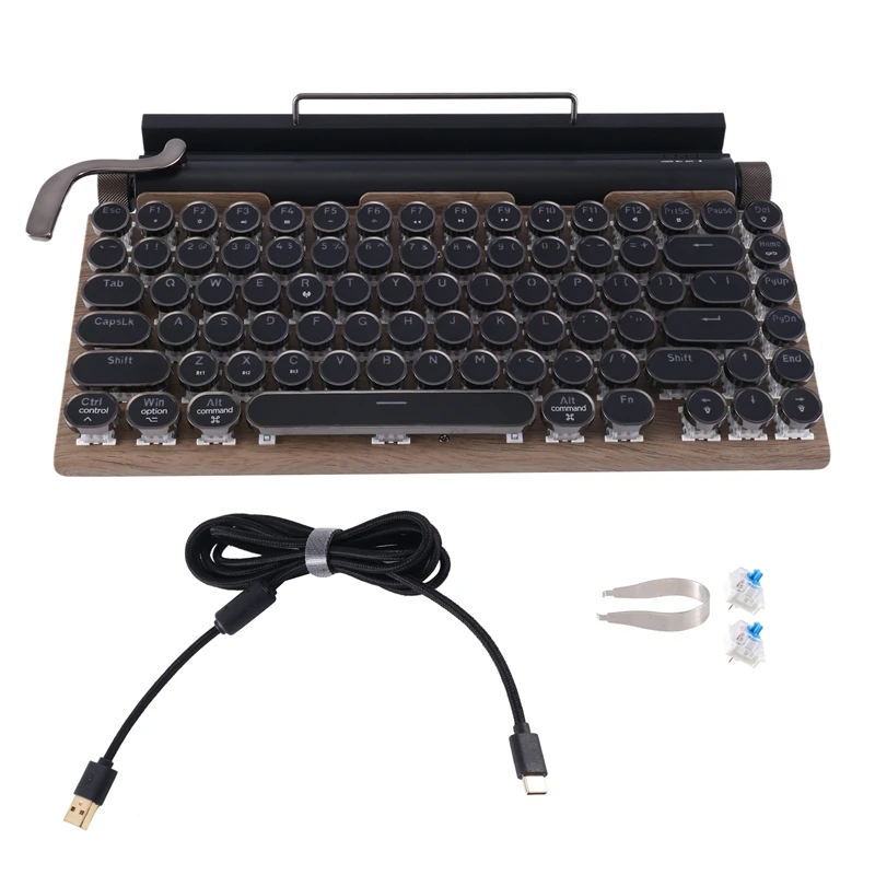 Typewriter Keyboard Wireless Bluetooth Keyboard USB Mechanical Punk Keycaps Retro For Desktop PC/Laptop