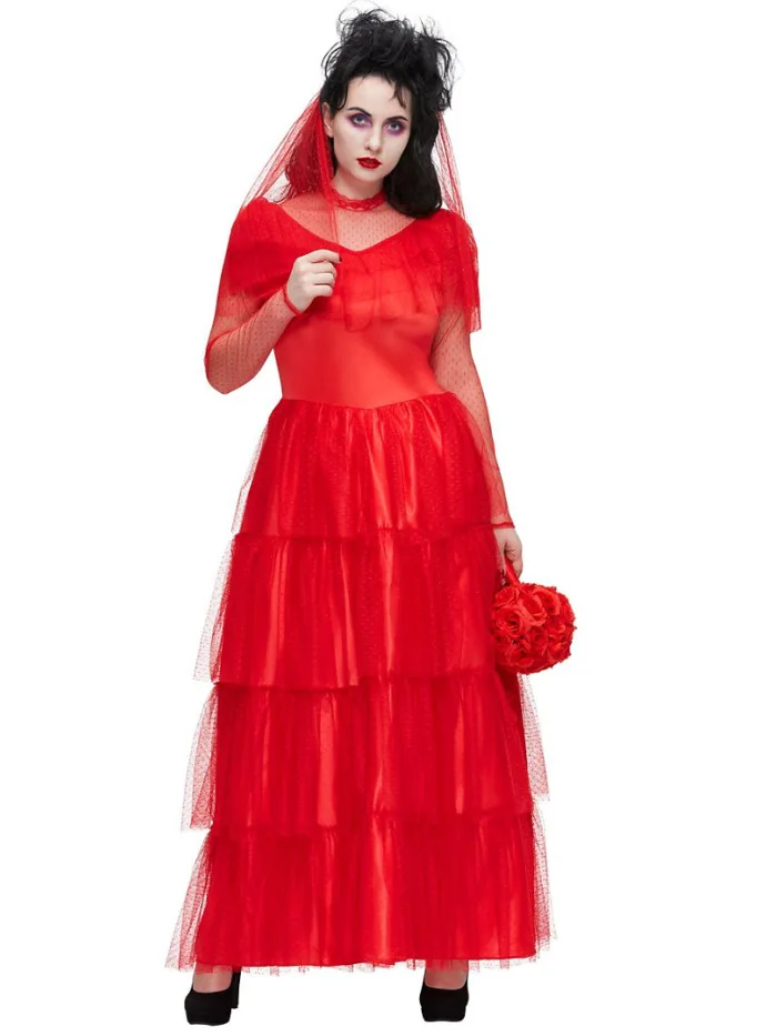 

Red Zombie Bride Dress MXL Cosplay Costume for Performance Masquerade Ball Halloween Show Stage Outfit Women's Ethnic Clothing