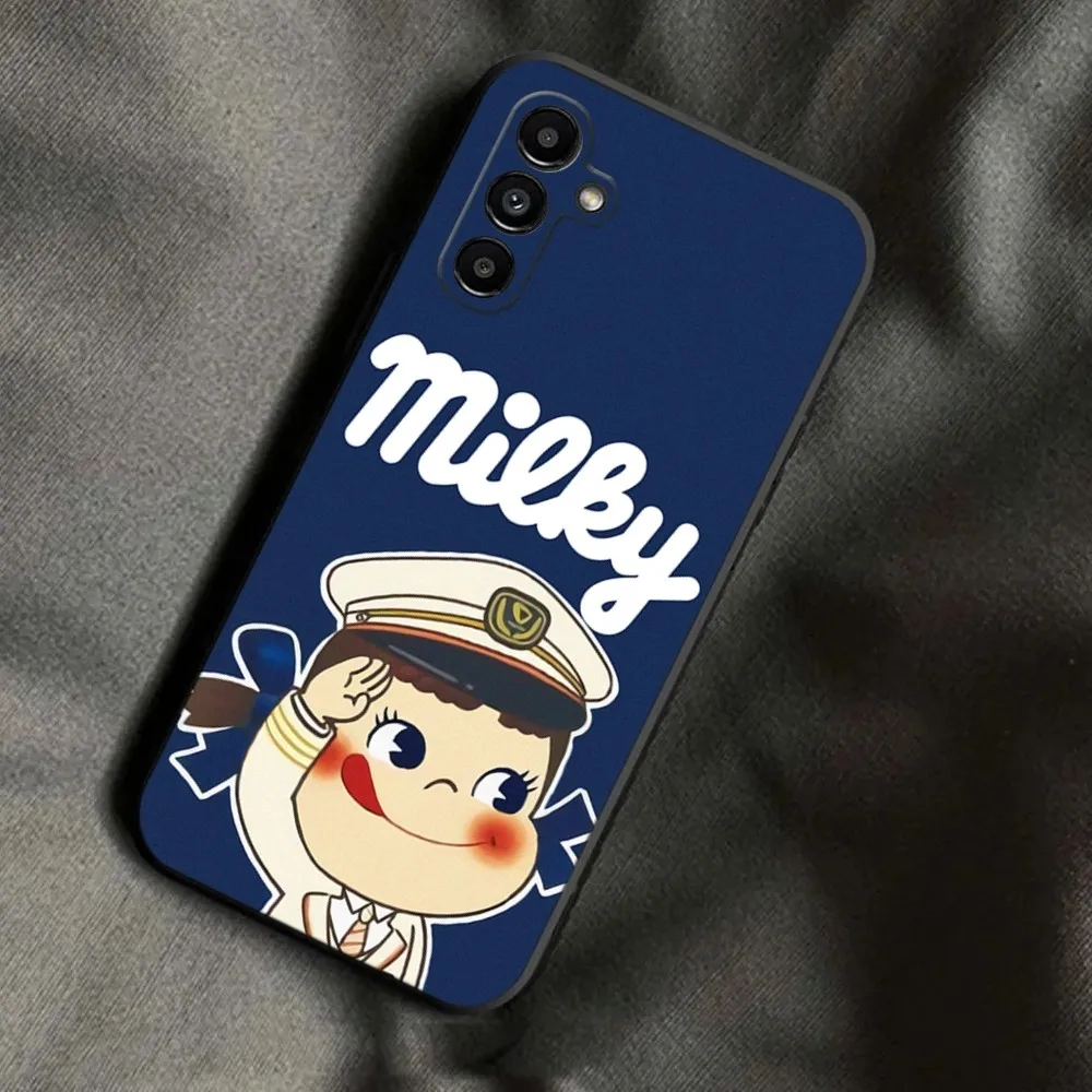 Fujiya Milky Peko-Chan Phone Case For Samsung Galaxy A13,A21s,A22,A31,A32,A52,A53,A71,A80,A91 Soft Black Phone Cover