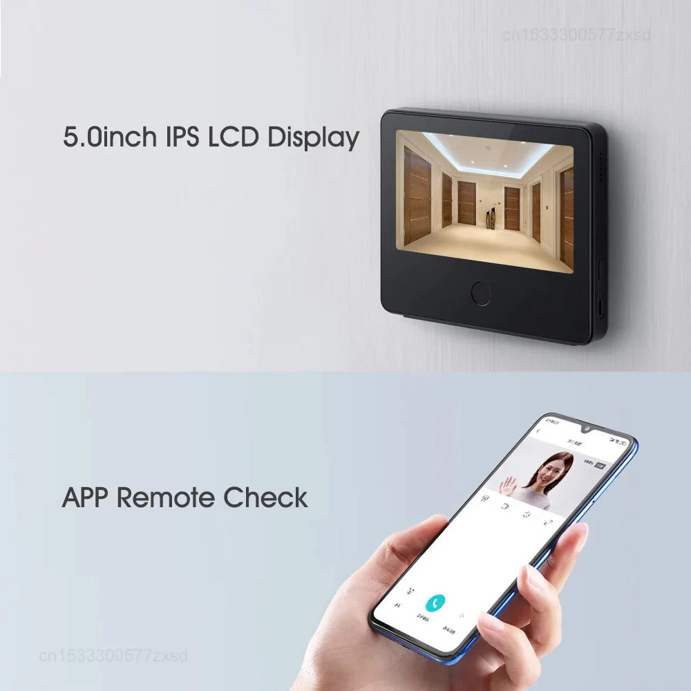 Xiaomi mijiaワイヤレススマート猫目720p 161 fhdビデオドアベル5インチタッチスクリーンai顔 & pir動き検出miホームアプリ