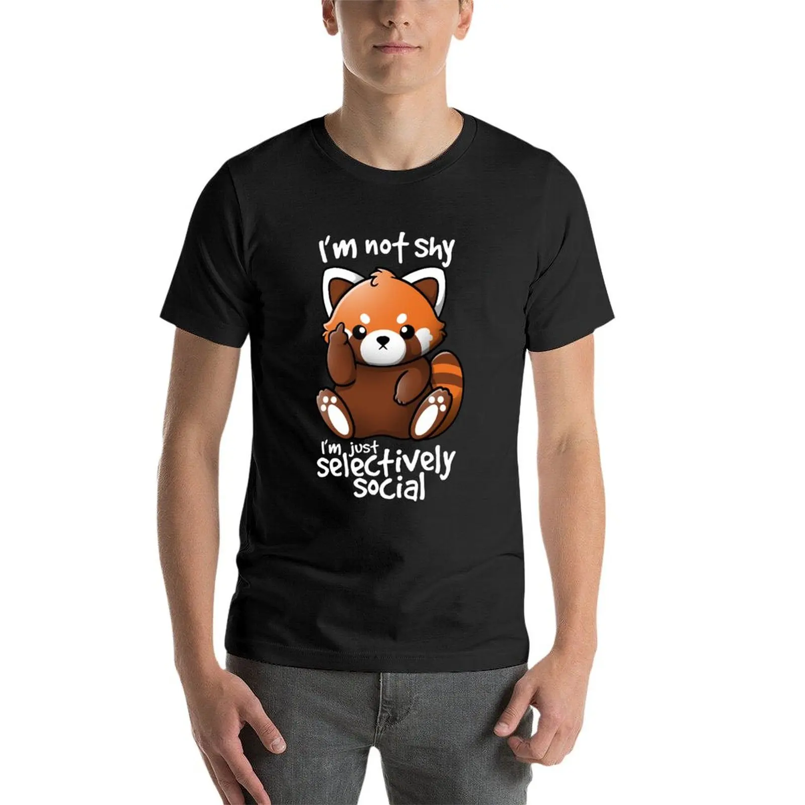 Shy red panda T-Shirt animal prinfor boys funnys Men\'s clothing