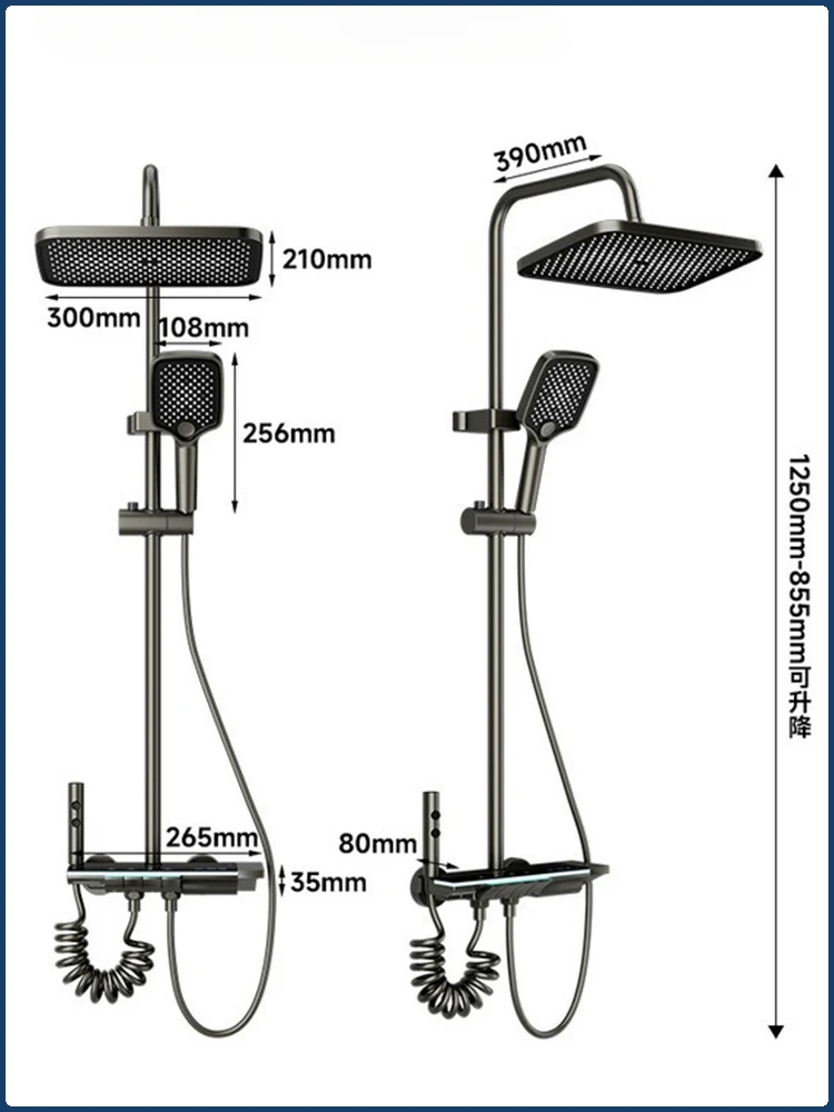 Intelligent Temperature Digital Display Shower System Wall Mount 4 Function Piano Key Rainfall Shower Faucet System for Bathroom