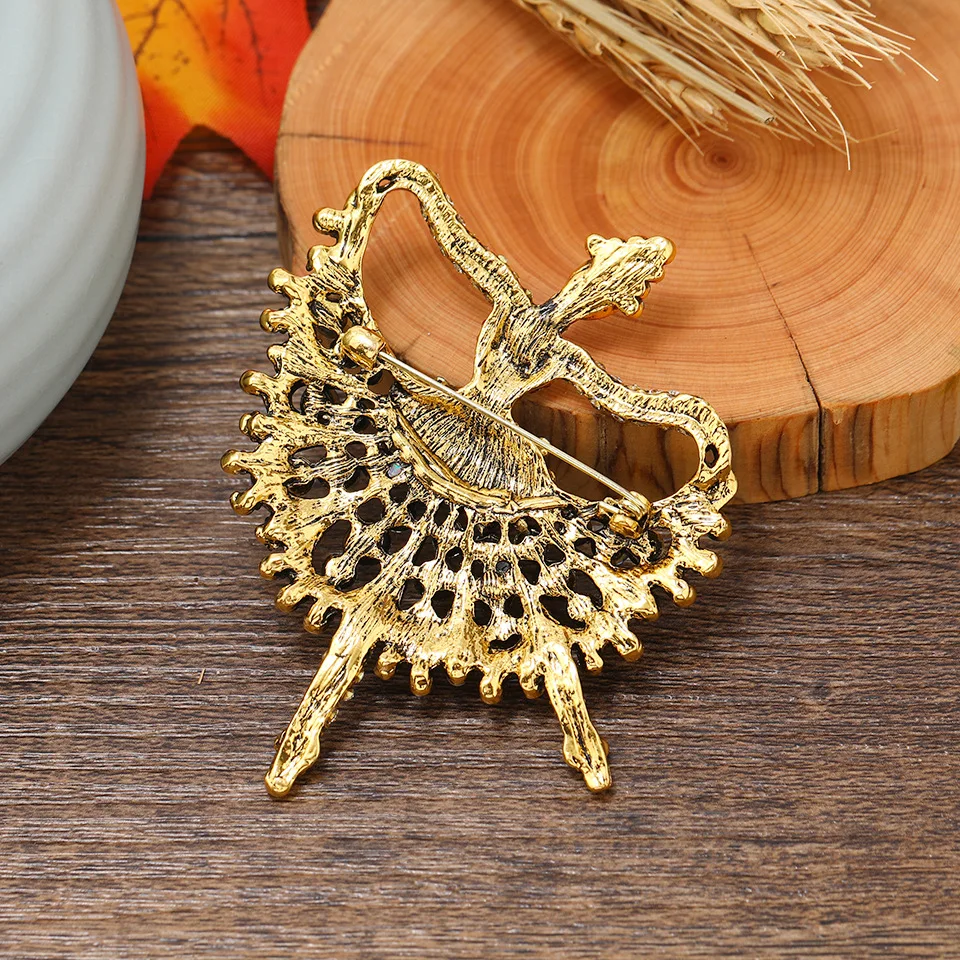 Vintage Colorful Crystal Rhinestone Dancing Girl Brooch Faux Pearl Gypsy Dancer Lapel Pin Fashion Jewelry Accessory For Ladies
