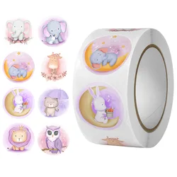 100-500Pcs 8 Design Anime Animal Round Stickers Cartoon Elephant Hippo Owl Rabbit Stationery Sticker Decal Kid Toys Gift