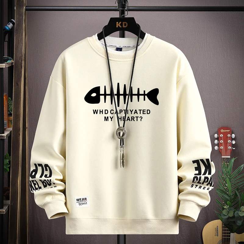 

Осень 2024, новая мужская толстовка в американском стиле, крутой свободный топ S-5XL, футболка цвета хаки с круглым вырезом и длинными рукавами, мужская одежда