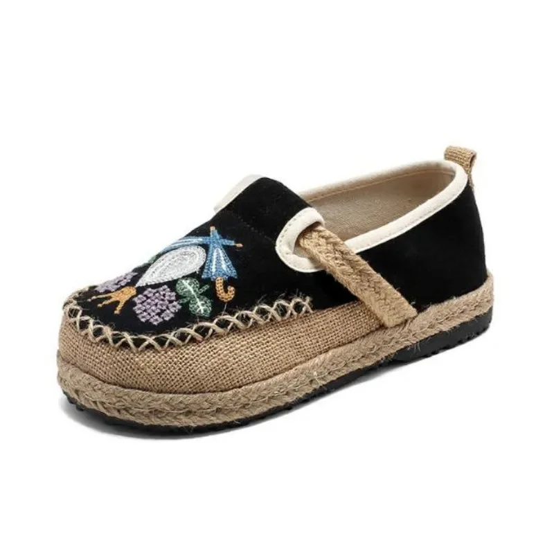 Wide Toe Ethnic Embroidered Casual Shoe for Women Chinese Style Linen Spring Sneaker Ladies Vintage Dress Flats