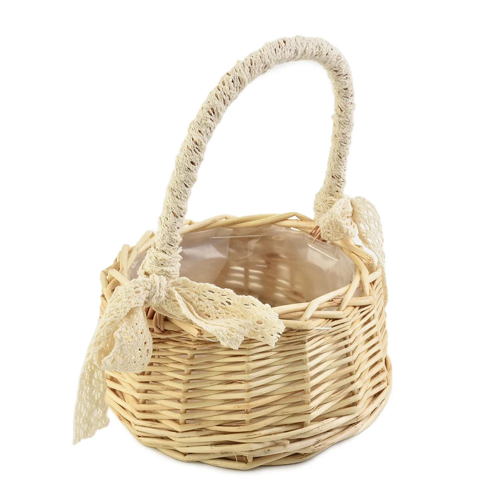 Wicker Storage Basket. 3 Size Shopping Basket Storage Flower Flower Pot Fresh Rattan Girl Picnic Round High Quality