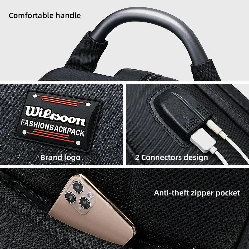 WIERSOON-mochila ajustable Unisex antirrobo, bolso de hombro impermeable con carga USB, mochila de viaje y ocio