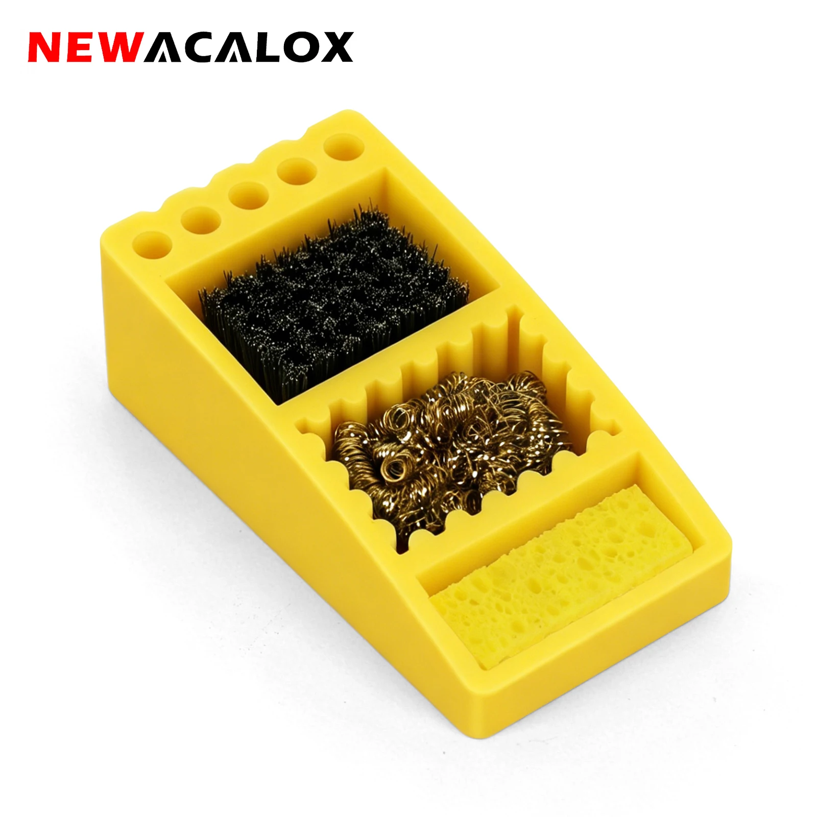 

NEWACALOX Soldering Iron Tip Cleaner Sponge Brush Copper Wire Ball 3-in-1 Solder Nozzle Tin Removal Silicone Tin Slag Box