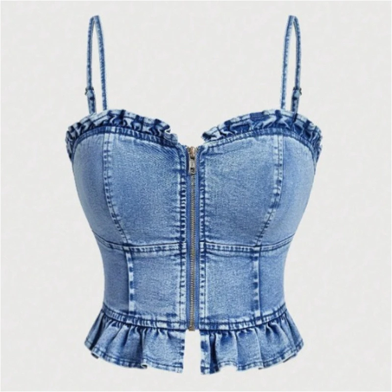 Damen Tanktops Denim-Top V-Ausschnitt Ärmellos Camis Sexy Y2k Streetwear Rückenfrei Tailliert Elegant Arbeitstauglich Slim Fit 2026 Sommer