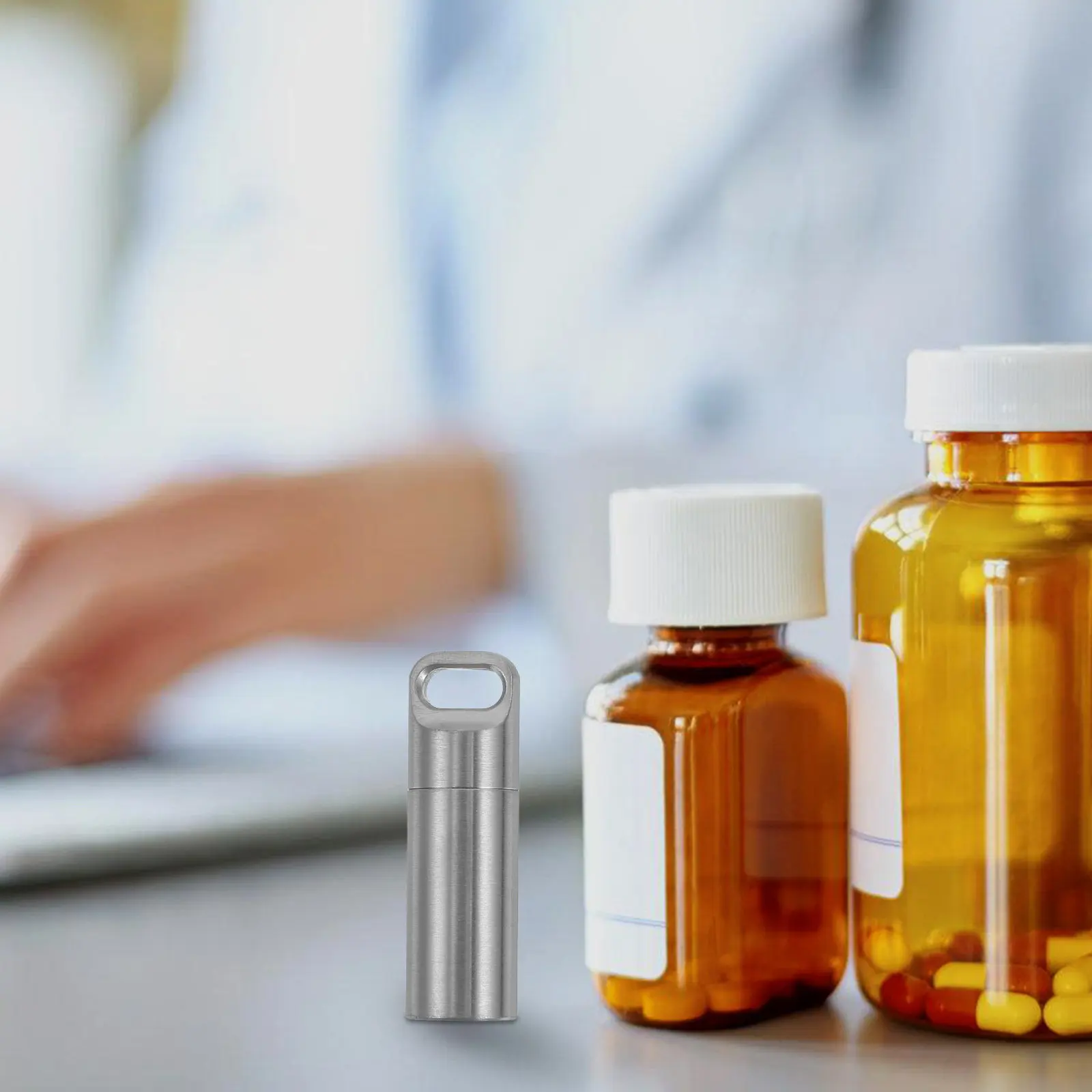 

Mini Stainless Steel Pill Bottle Waterproof Lid Portable Keychain Pill Holder Outdoor Hiking Travel Small Medicine