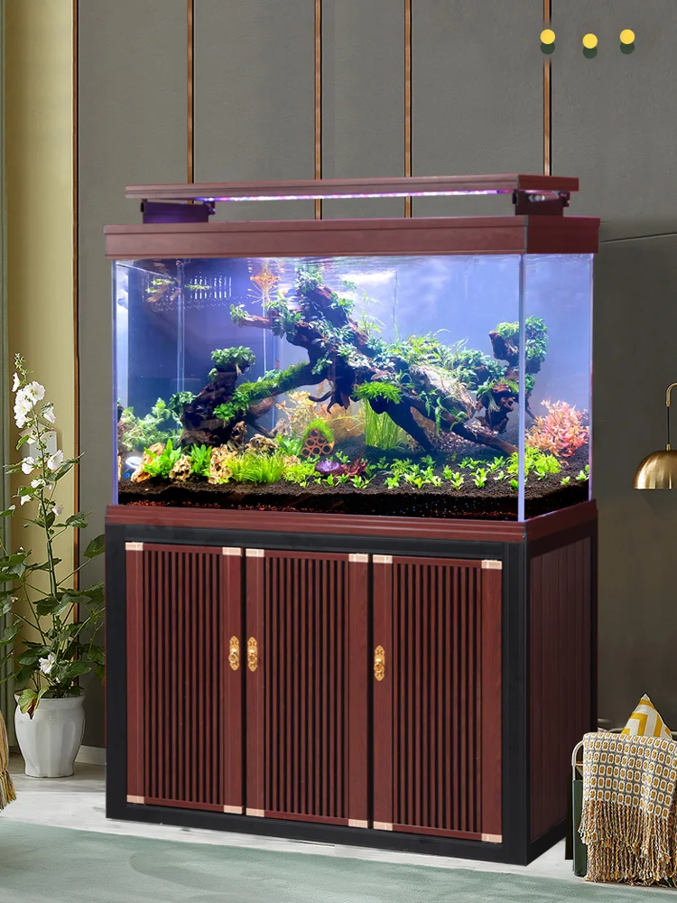 Ultra white glass fish tank home living room large new chinese ecological aquarium new office big fish tank custom