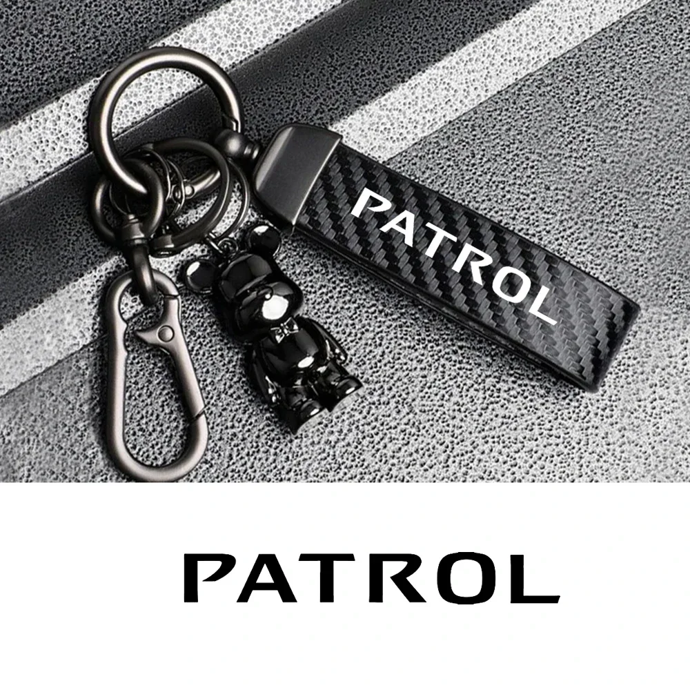 Leather Carbon Fiber Texture Key Rings Car Keychain Horseshoe Buckle Jewelry for NISSAN Patrol Car styling Accessories