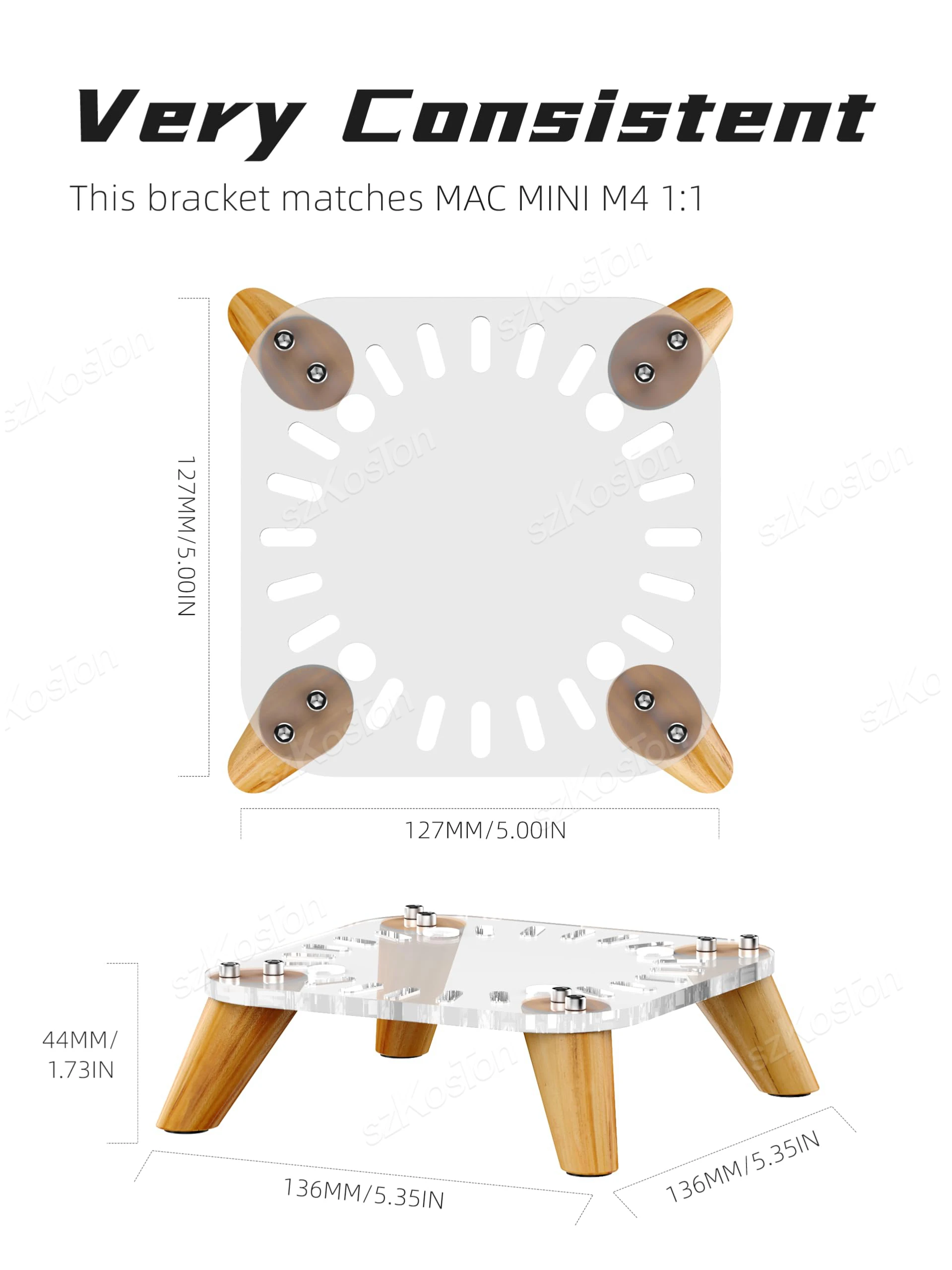 2024 Mac Mini M4 Pro 데스크탑 컴퓨터용 방열 베이스, 나무 투명 스탠드, PC 액세서리