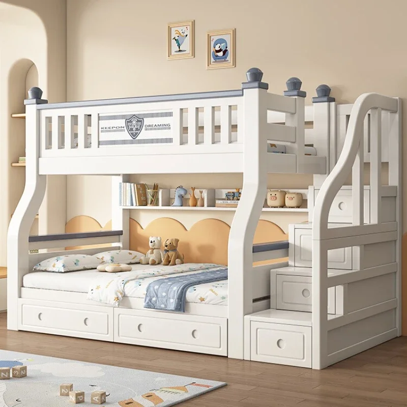 King Size 140x160cm Double Bed Frame Adult Staircase Bunk Beds Loft Headboards Kids Drawer Storage Mattress Bedroom Furniture