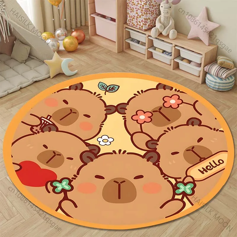 5 Sizes Capybara Cartoon Print Round Rugs for Bedroom Area Floor Mats for Kids Room Chair Mat Carpet Living Room for Gifts