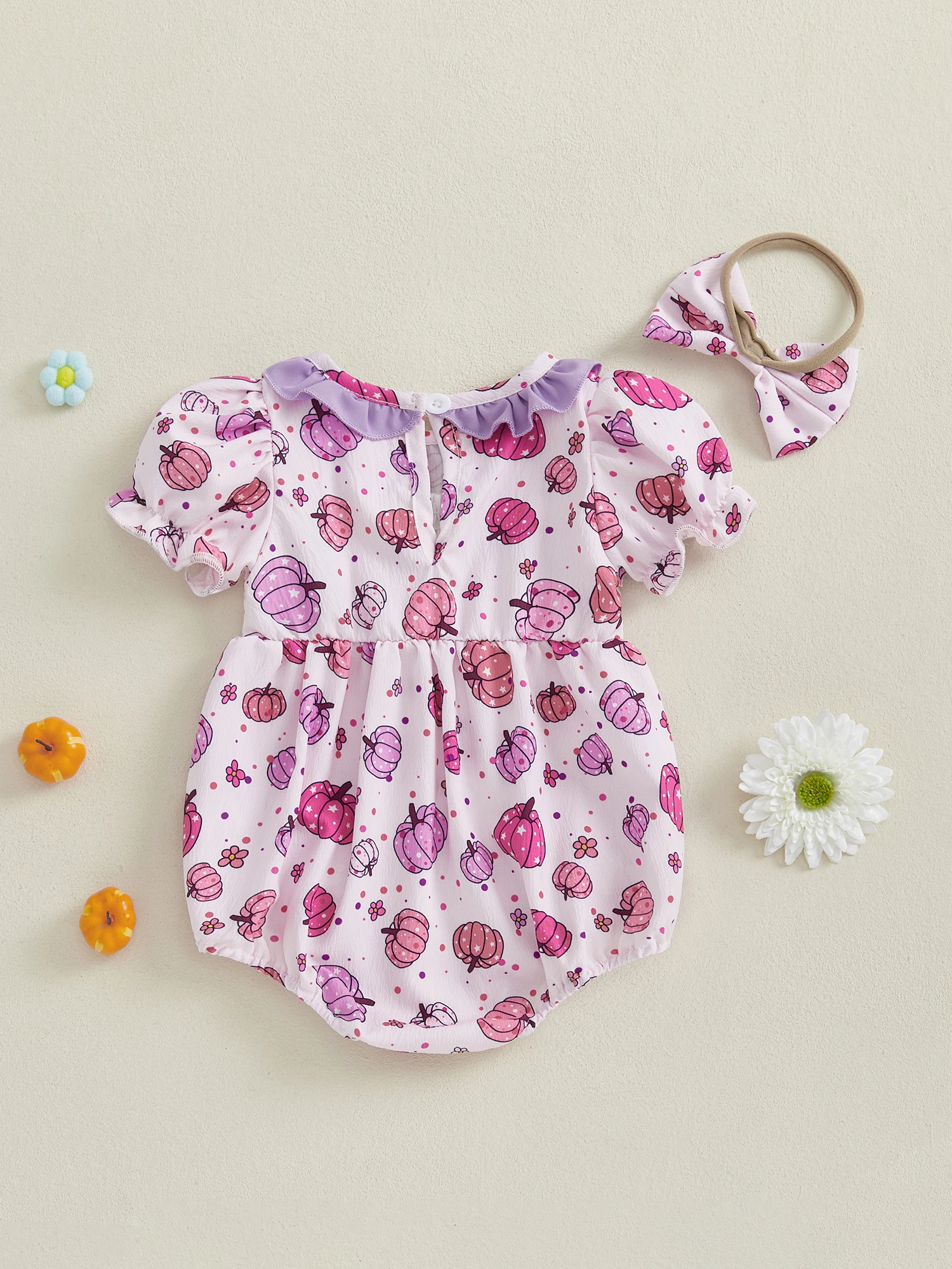 

Костюм на Хэллоуин для младенцев, комбинезон с короткими рукавами и принтом тыквы, осенний комбинезон для маленьких девочек, боди с круглым вырезом и копченостями для новорожденных