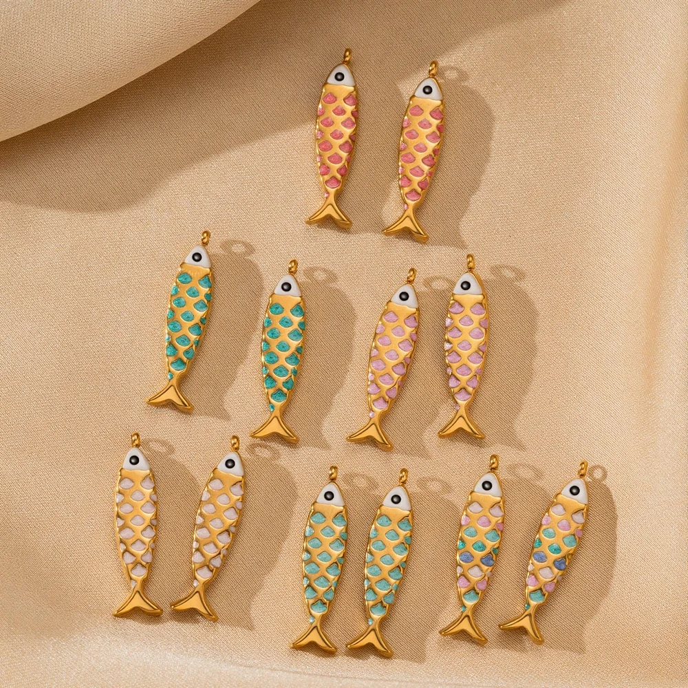 5 Stück/Set Edelstahl Niedliche Tier-Fisch-Anhänger für DIY Ohrringe Halsketten Schlüsselanhänger Schmuckherstellung Zubehör Bastelbedarf – Detail 3