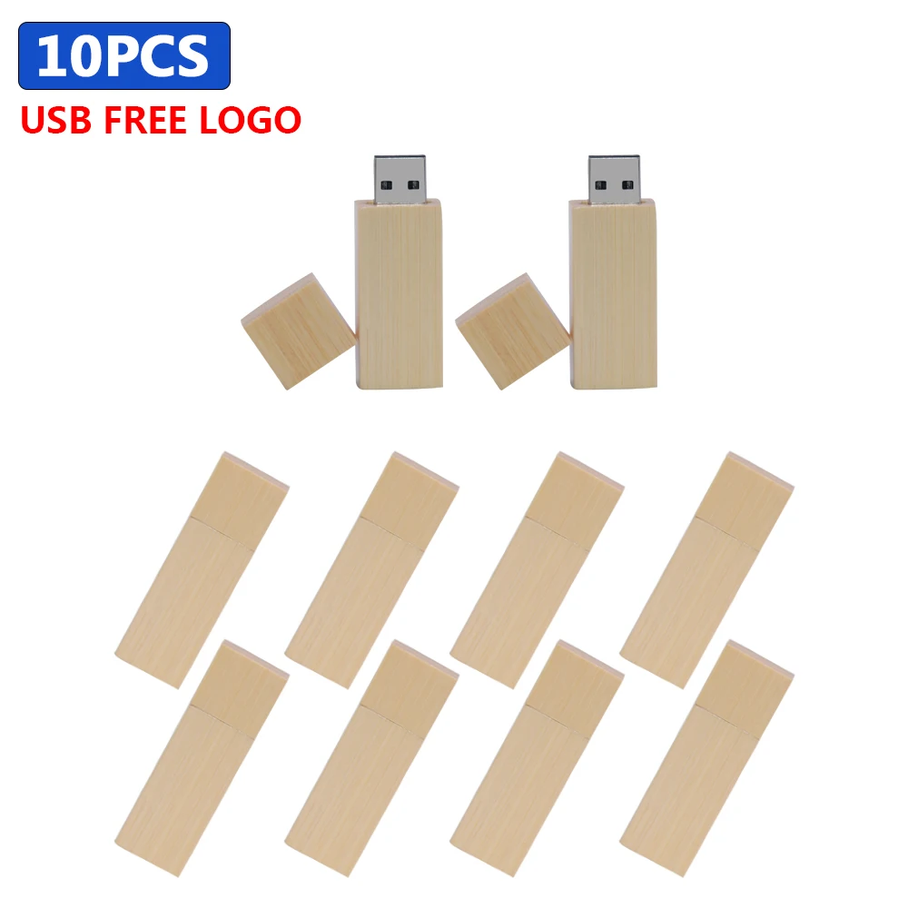 10PCS/LOT Free Custom LOGO Wooden USB 2.0 Flash Drives 128GB 64GB Pen Drive with box Memory Stick Wedding Creative U disk