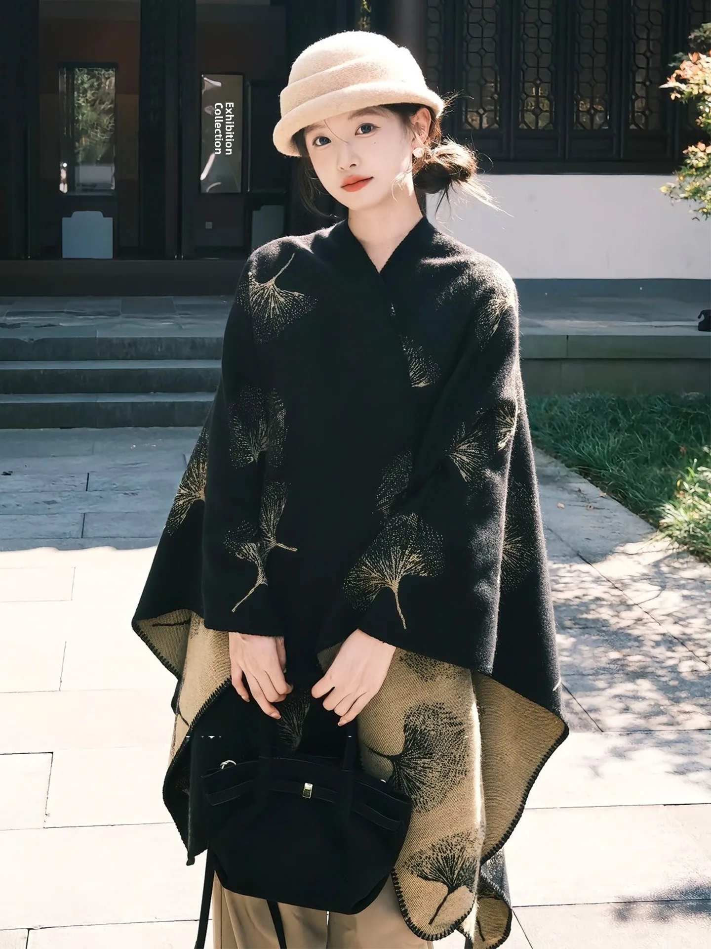 

New Chinese Sle Knitted Coat Women's High-End Sensation Retro Embroidered Scarf Collar awl Cardigan Slim Fit Cowl Ne Top