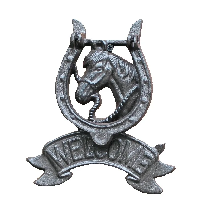 

Cast Iron Horse Head Welcome Sign Door Knocker, Wall Mount, Decorative Horseshoe Design, 21.2x18.5cm, Vintage Western Style