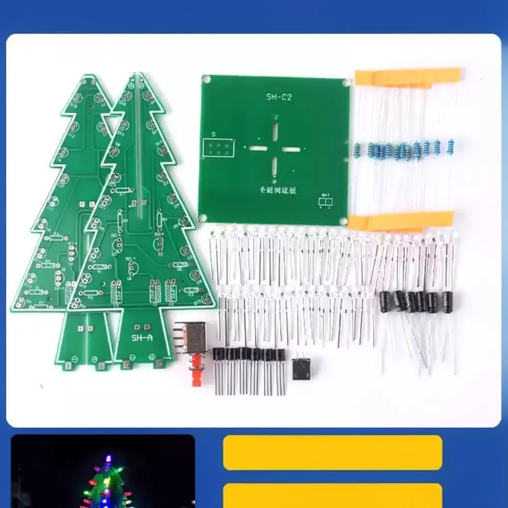 Soldering Practice DIY Christmas Tree Kit Electronic Educational Set Colorful LED Flashing Light Hobby Project