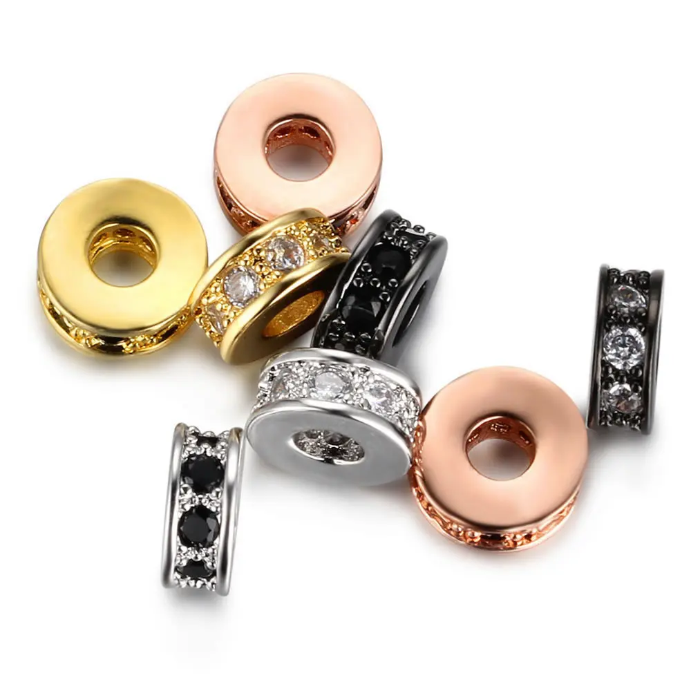 6PCS 3x7.5MM Brass and Zircon Round Spacer Beads Bracelets Beads High Quality Diy Jewelry Making Supplies Accessories for Women