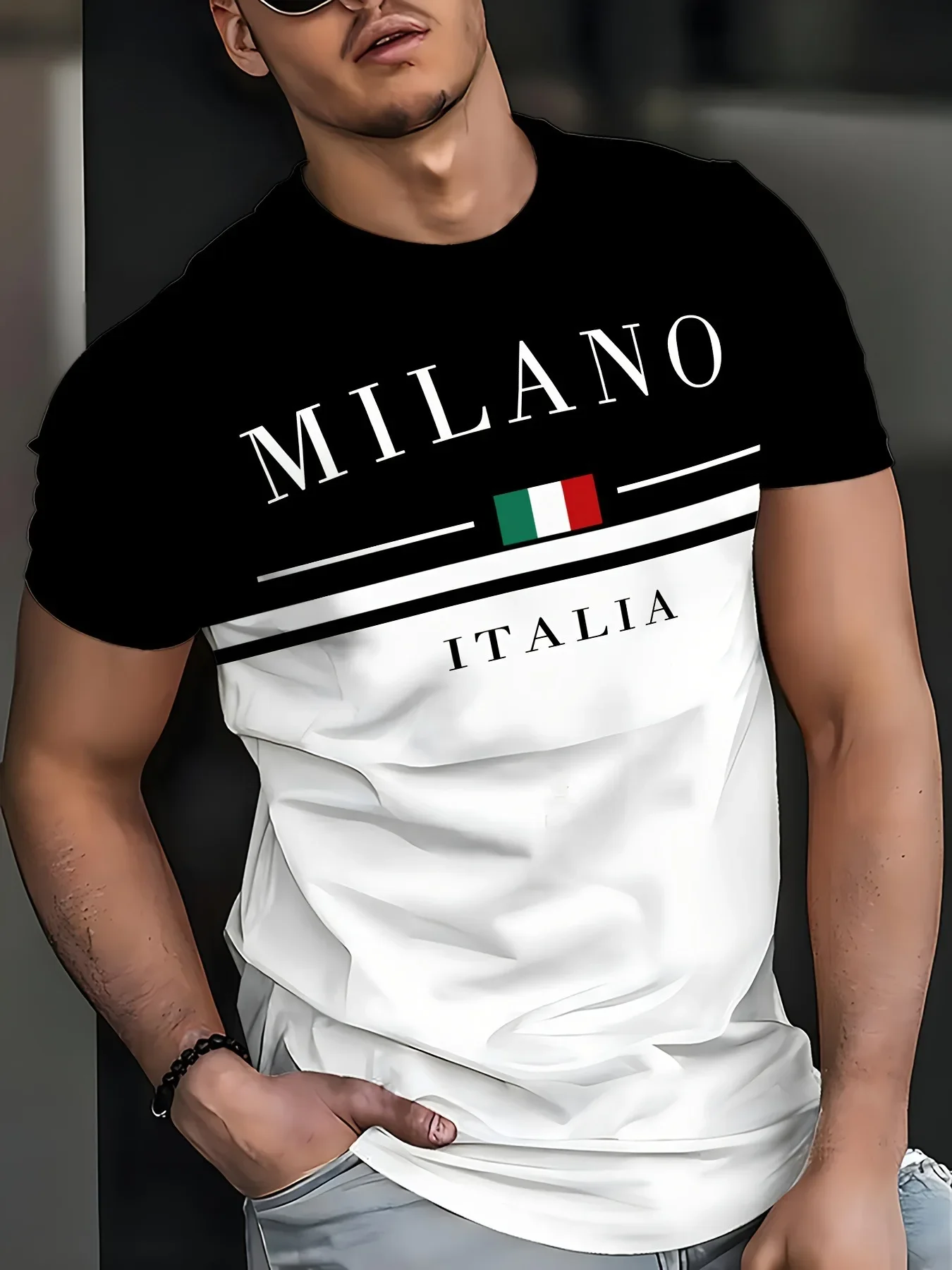 إيطاليا ميلانو رسالة نمط ثلاثية الأبعاد مطبوعة الرجال بلايز قصيرة الأكمام بلايز عادية رجالي س الرقبة تي شيرت الأولاد فضفاض الشارع الشهير