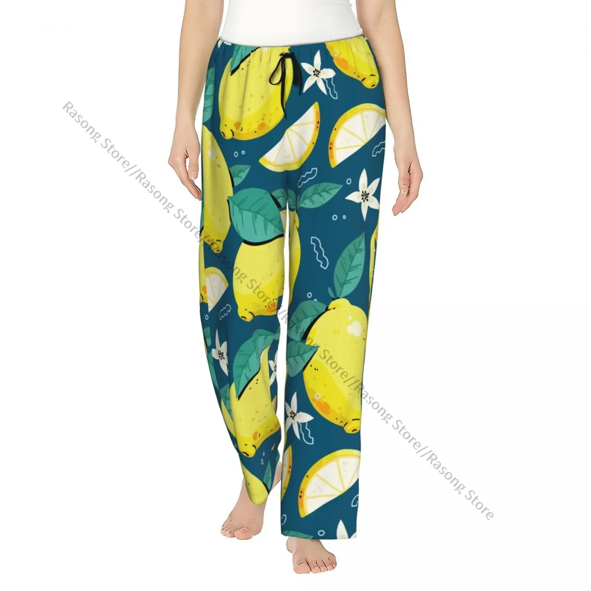 

Lemon Summer Print Flannel Pajama Pants for Women Soft Warm Sleep Pants with Elastic Waistband