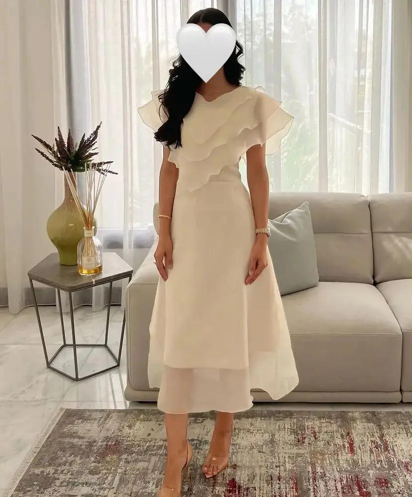 

Simple N-neck Evening Gown Ruffle Sleeveless Chiffon Knee-length Zipper Up Lace Prom Dress Cocktail Formal Dress For Women 2024