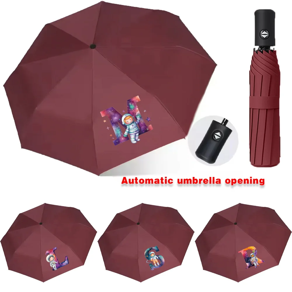 Automatic Umbrella Portable Sunshade Rain Umbrellas Rubber Alloy Handle Foldable Sun Rain Dual Travel Essential Astronaut Letter