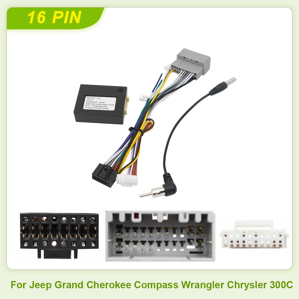 For Jeep Grand Cherokee Compass Wrangler Chrysler 300C 16 Pin to 22 Pin Wiring Harness CANBUS Adapter Cable