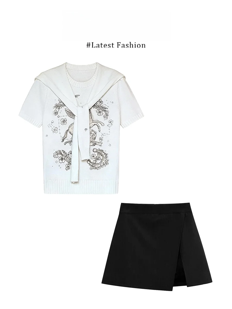 

Новый летний комплект Parkyeon: футболка с принтом и коротким рукавом, юбка с высокой талией, модный женский костюм-двойка для стройности