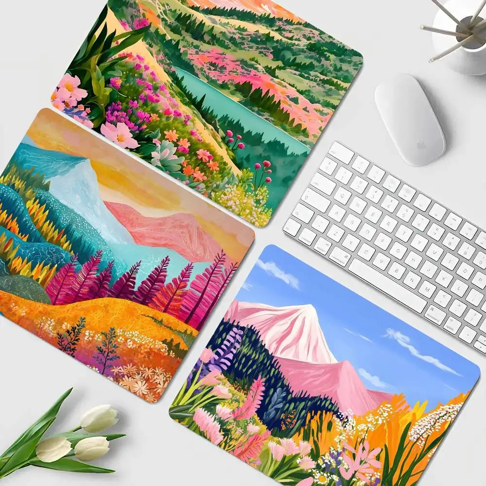 

Новый коврик для мыши с цветным принтом «Горные цветы», малый размер, для компьютерного стола, из натурального каучука, для дома